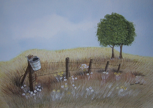 Watercolor of Barbed Wire Fence
